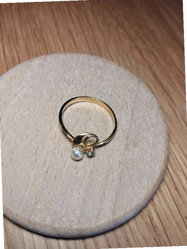 Vintage fantasie-ring met synthetische parel en diamant – photo 2